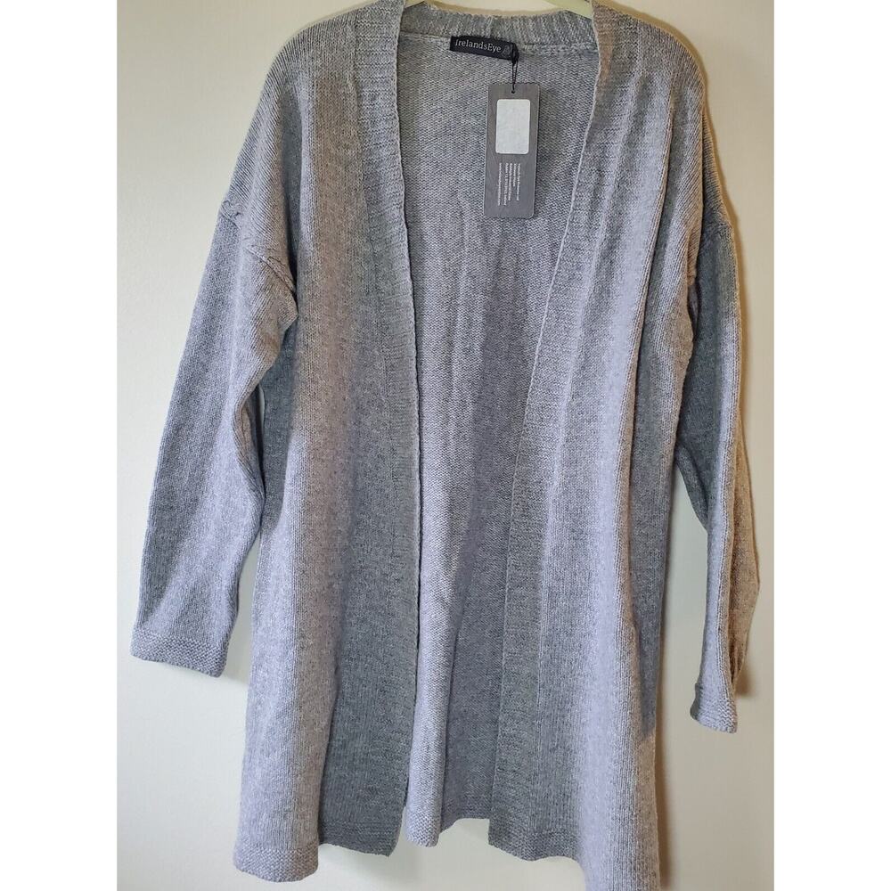 Irelands Eye Women's Gray Open Front Virgin Wool Knit Cardigan XS - Fits Up To L